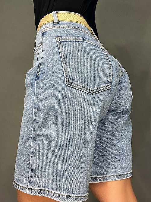 Шорти жіночі джинсові Moss 513 бермуди з високою посадкою і поясом-хусткою блакитні, блакитний, З2, 32, 86 см, 122 см Київ - фото 13