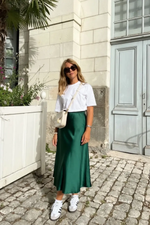 Жіноча атласна спідниця міді А-силует на резинці Харків