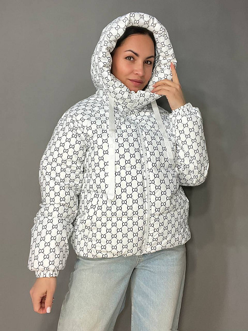 Куртка жіноча Haiziyuan 1630 візерунок середня довжина з капюшоном біла, білий, L Київ - фото 17