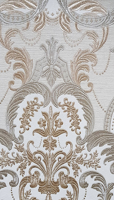 Шпалери вінілові на флізеліні AdaWall Signature1.06х10 вензелю завитки структурне золото срібло на бежевому Київ - фото 3