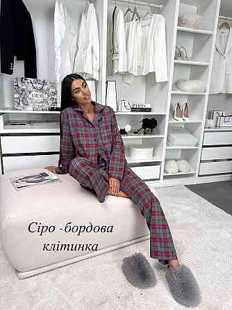Женская домашняя повседневная в клетку пижама с фланели. Бордовый, 46/48 Одесса
