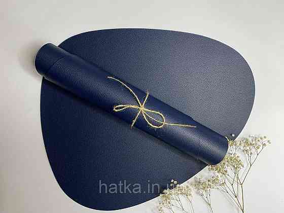 Салфетка под тарелку подтарельник PU кожа 37 см форма лепестка синяя Киев