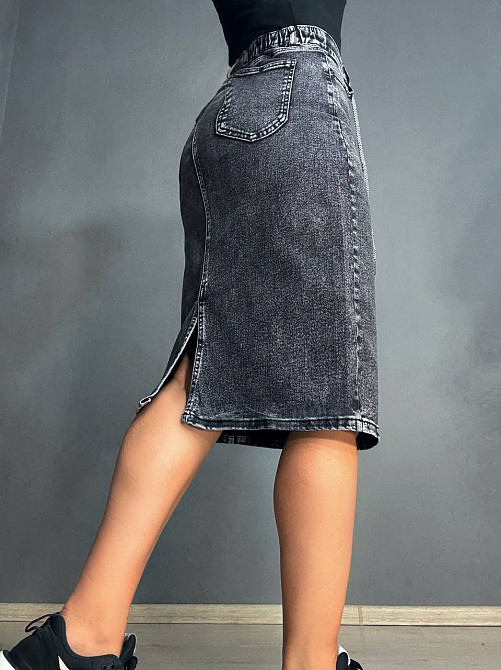 Спідниця жіноча джинсова Vanver 82038 резинка шнурок з розрізом варена міді чорна, чорний, 33, 33, 92 см, 115 см Київ - фото 5