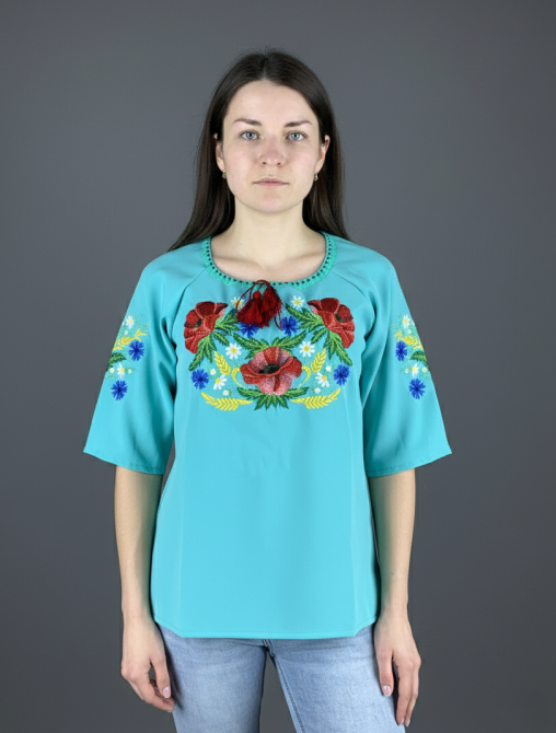 Вишита блуза з квітковим орнаментом МАКИ вишита гладкою 60 Київ - фото 1
