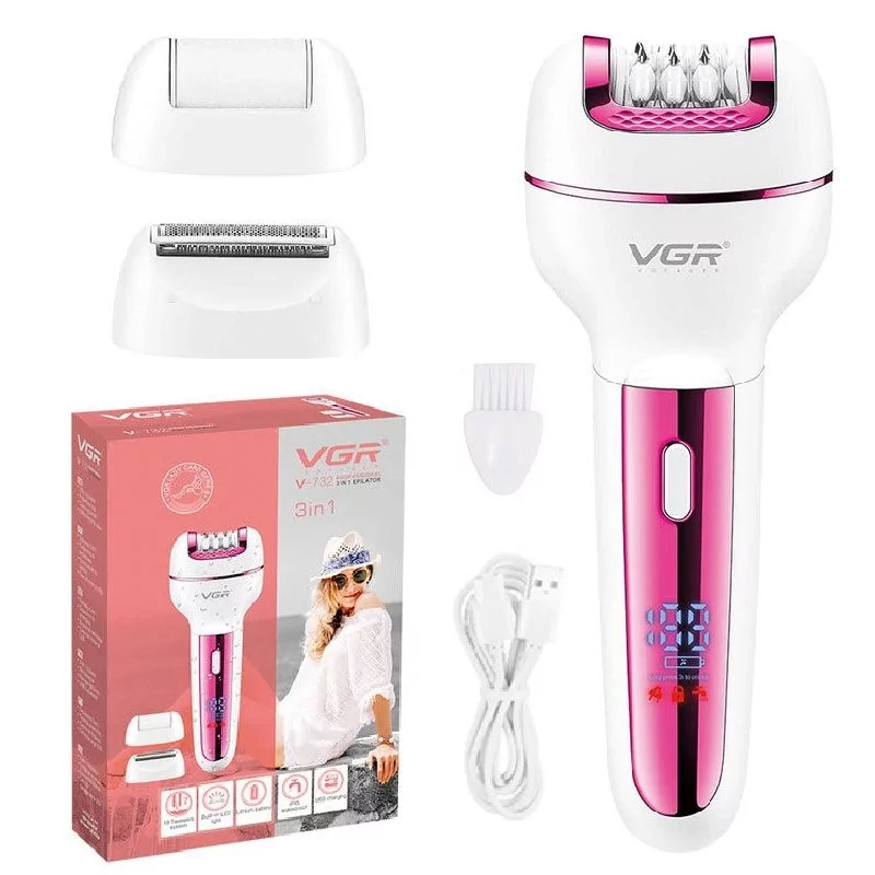 Жіночий епілятор VGR V-732 3в1 з насадками (епіляція, бритва, пемза) Рожевий Вінниця - фото 4