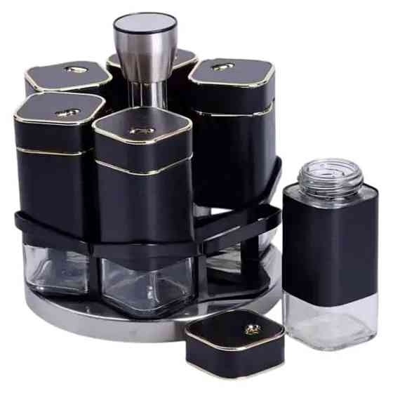 Набір чорних баночок для спецій 6 шт на підставці Київ