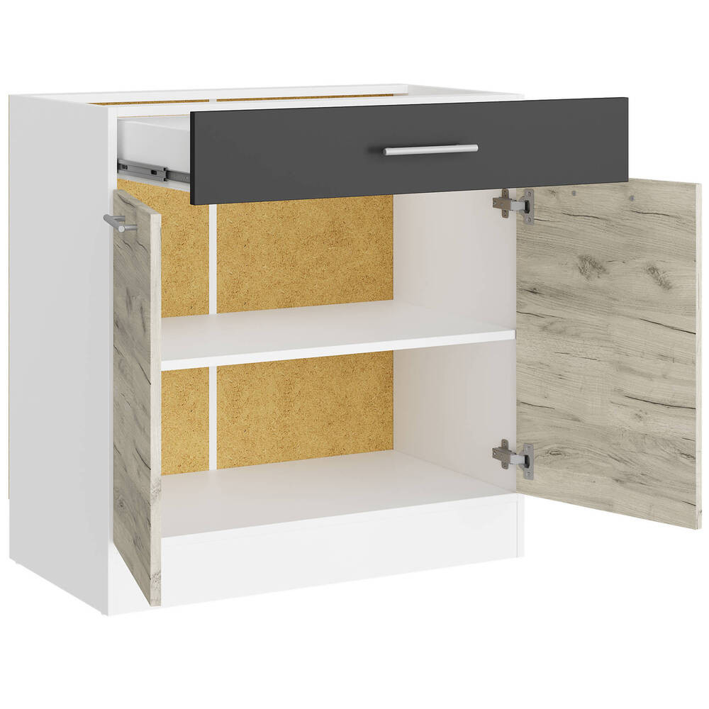 Кухонный модуль нижний с шухлядой Эверест Эко 800 дуб крафт белый/графит/белый (без столешницы) 80х46х82 см (DTM-071021) Львов - изображение 2