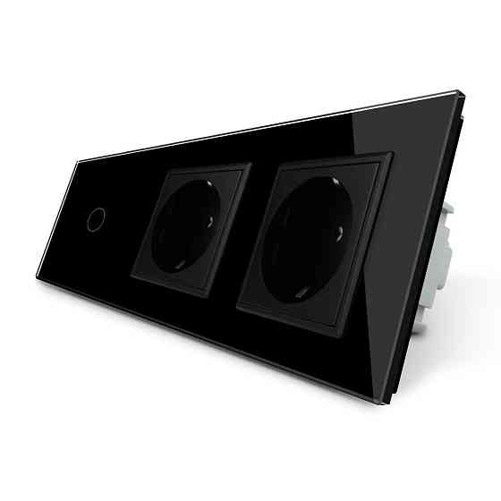 LIVOLO Розумний сенсорний прохідний/перехресний вимикач 1 сенсор 2 розетки Livolo чорний скло ( Коломия