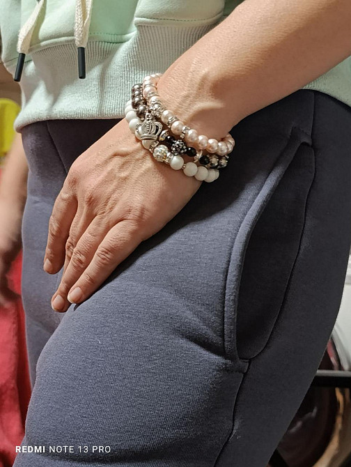 Браслет 3в1 рожевий із білим біло-рожевий.пудровий із камінчиками графіт Одеса - фото 2