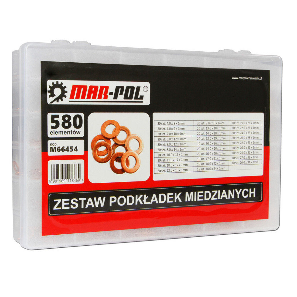 Комплект різних мідних шайб 580 елементів в кейсі Mar-Pol (M66454) Нововолинськ - фото 2