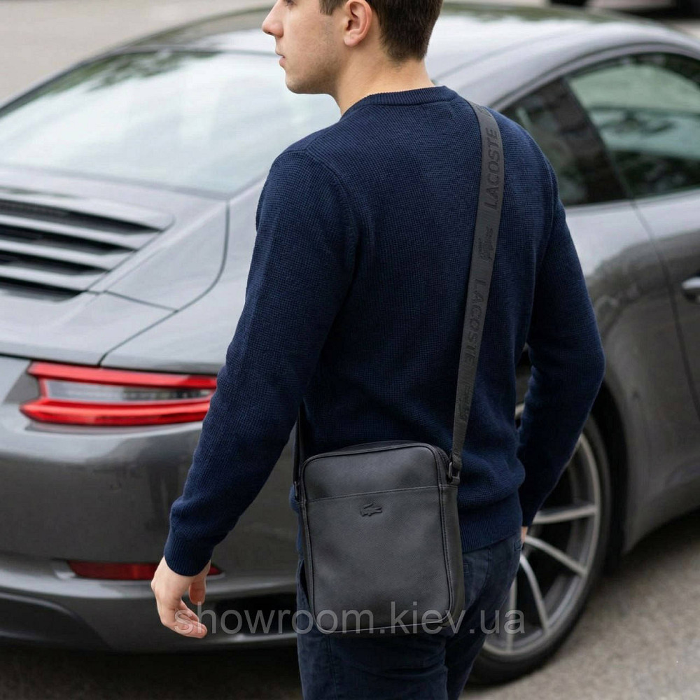 Чоловіча брендова барсетка, сумка Lacoste (2216-2) чорна Київ - фото 7