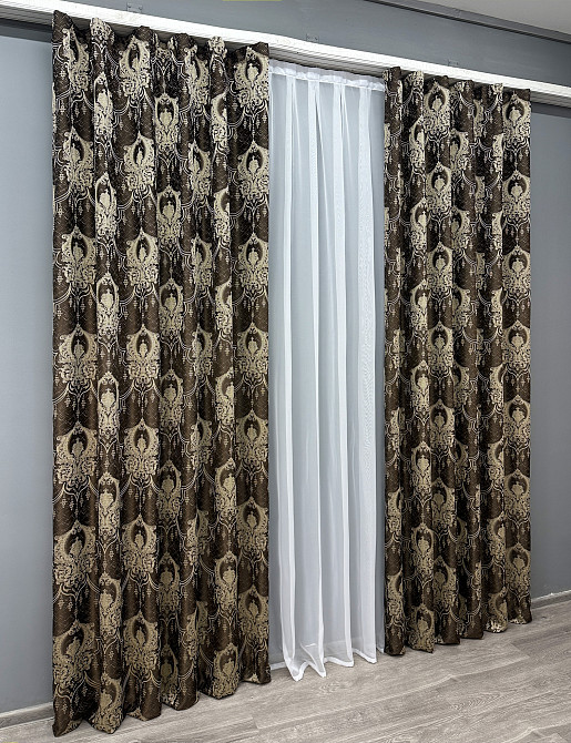 Комплект готових штор VR-Textil Парча № 1774ш Венге з бежевим 155х290 см 2 шт (33-0738) Київ - фото 4