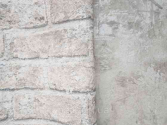 Шпалери вінілові на флізеліні Grandeco Anastasia метрові під цеглу структурні коричневі сірі молочні Київ