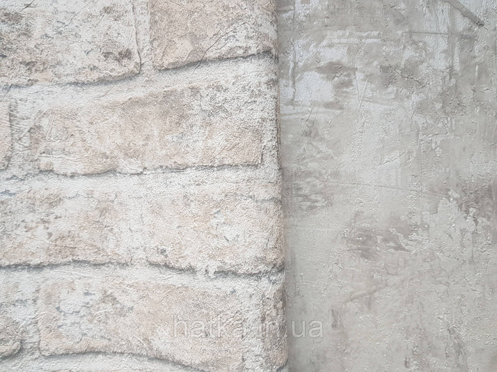 Шпалери вінілові на флізеліні Grandeco Anastasia метрові під цеглу структурні коричневі сірі молочні Київ - фото 1