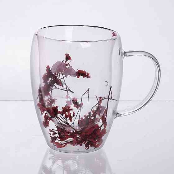 Чашки скляна з подвійними стінками з декором червоних сухоцвітів 350 мл 64486-41 Київ