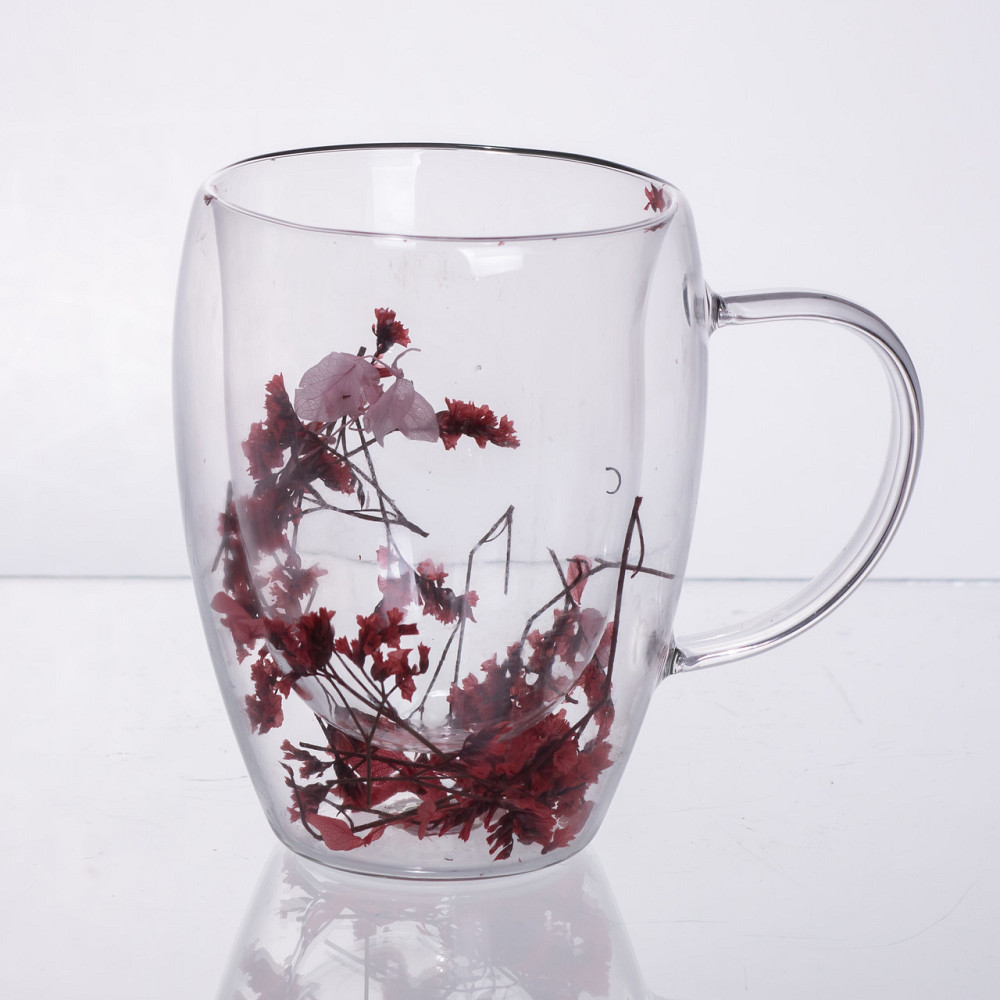 Чашки скляна з подвійними стінками з декором червоних сухоцвітів 350 мл 64486-41 Київ - фото 2