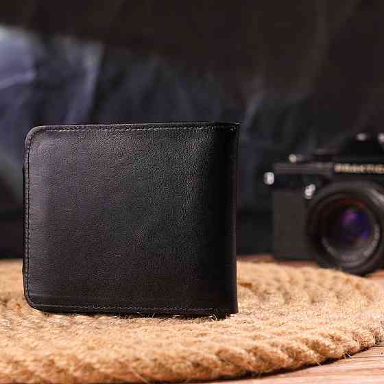 Вместительное мужское портмоне в два сложения из натуральной гладкой кожи CANPELLINI 21573 Черное Киев