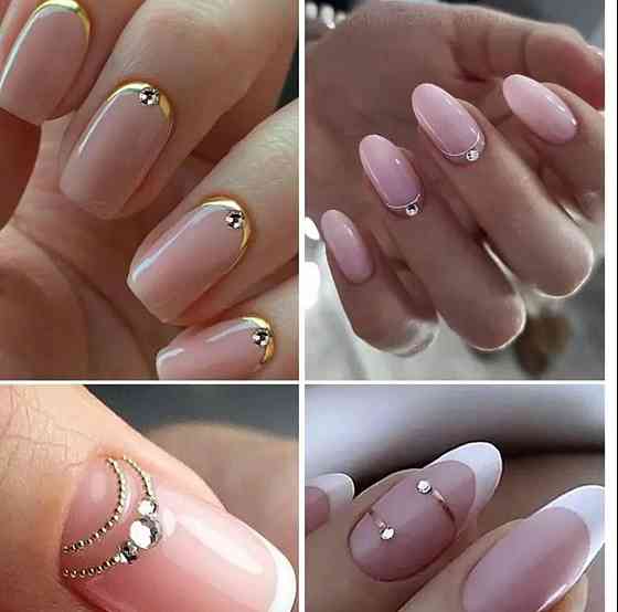 Наліпки для нігтів 5D “Французький дизайн із камінцями” – золота окантовка та стрази Київ