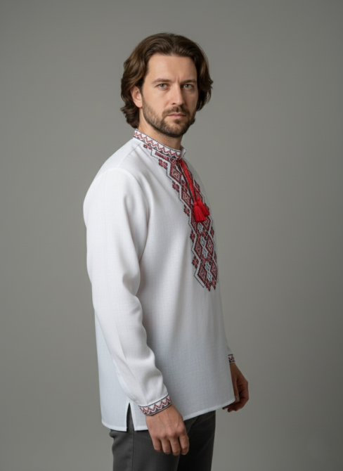 Мужская рубашка-вышиванка в праздничном стиле на белом полотне. Киев - изображение 2