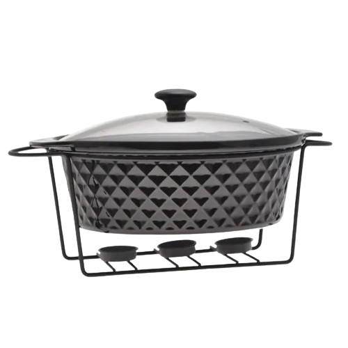 Марміт круглий 3,5л 33см кераміка скляна кришка + метал.підставка чорний 6427 KAMILLE Житомир - фото 1