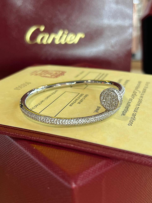 Cartier розкішний браслет цвях | Розсип цирконів по колу | Покриття біле золото, проба AU 750 Одеса - фото 16