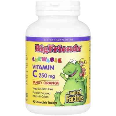 Вітамінно-мінеральний комплекс Natural Factors Вітамін C для дітей, 250 мг, смак апельсину, Chewable Vitamin C, 90 (NFS-01395) Вінниця
