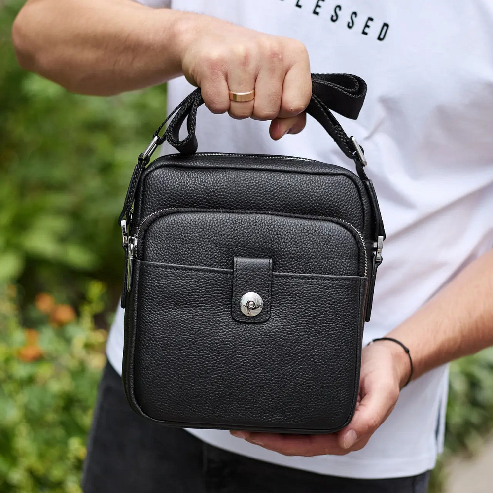 Мужская черная кожаная сумка-мессенджер Кожаный мужской мессенджер черный Tiding Bag Киев - изображение 3
