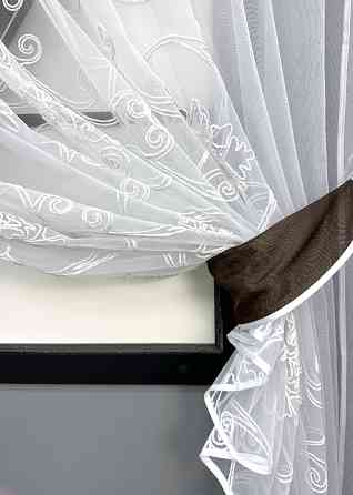 Кухонные шторки VR-Textil № 101к с подвязками венге с белым 330х170 см (52-1195) Киев