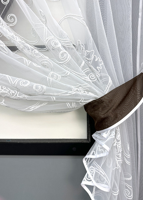 Кухонні шторки VR-Textil № 101к з підв'язками венге з білим 330х170 см (52-1195) Київ - фото 4