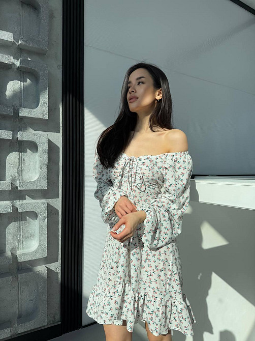 Жіноче святкове принтоване плаття із софту Білий Одеса - фото 2