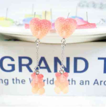 Серьги мармеладные мишки оранжевые - длина 5см, размер мишки 1,6*1см, смола Киев