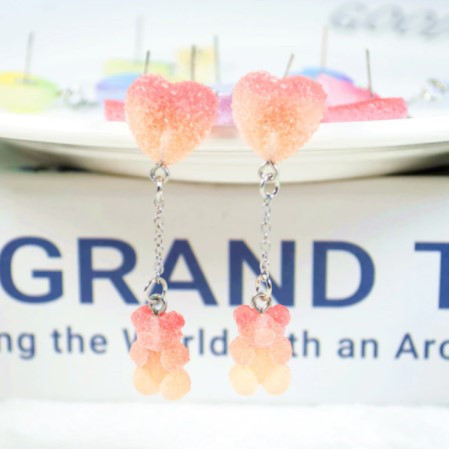 Серьги мармеладные мишки оранжевые - длина 5см, размер мишки 1,6*1см, смола Киев - изображение 2