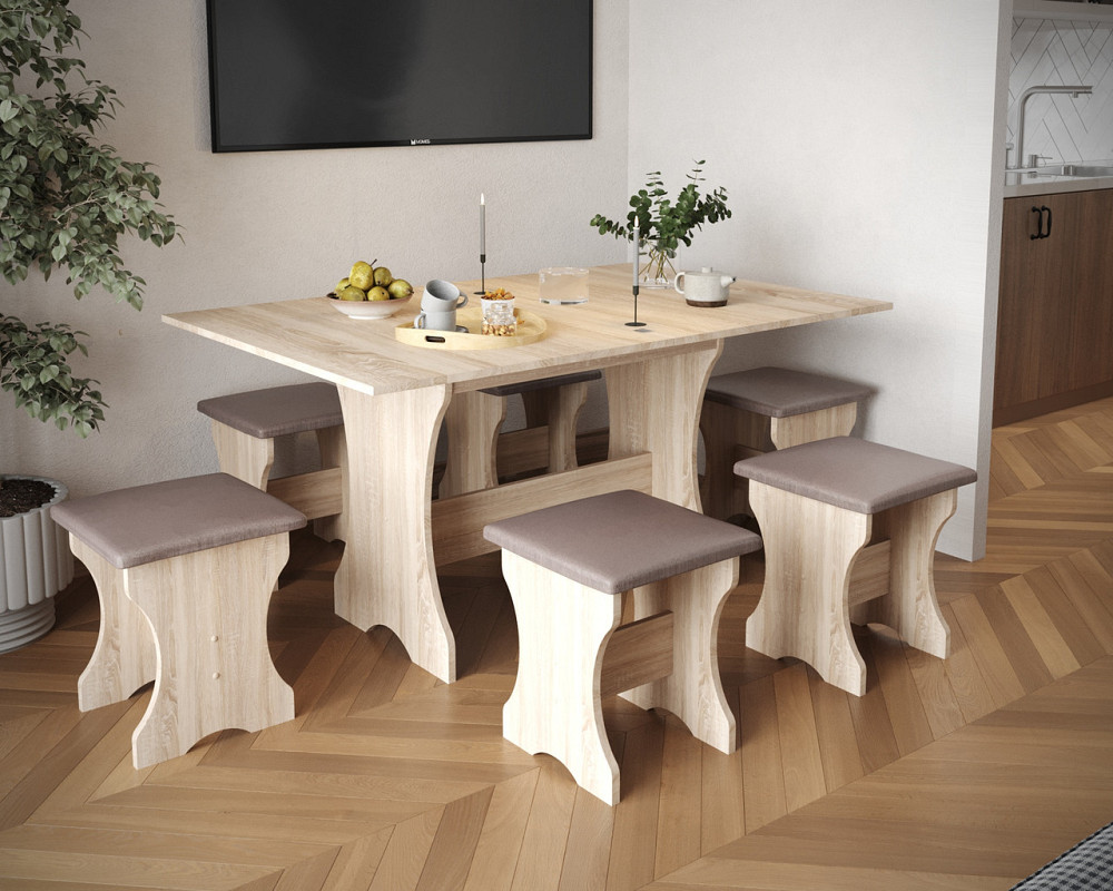 Табурет с мягким сиденьем, табуретка на кухню Ткань Бонус новая (светло коричневый) ДСП Дуб Сонома Львов - изображение 4