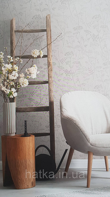 Шпалери вінілові на флізеліні Marburg Memoria 1.06х10 прованс квіти кульбабаба листя сріблясті на білому Київ - фото 1