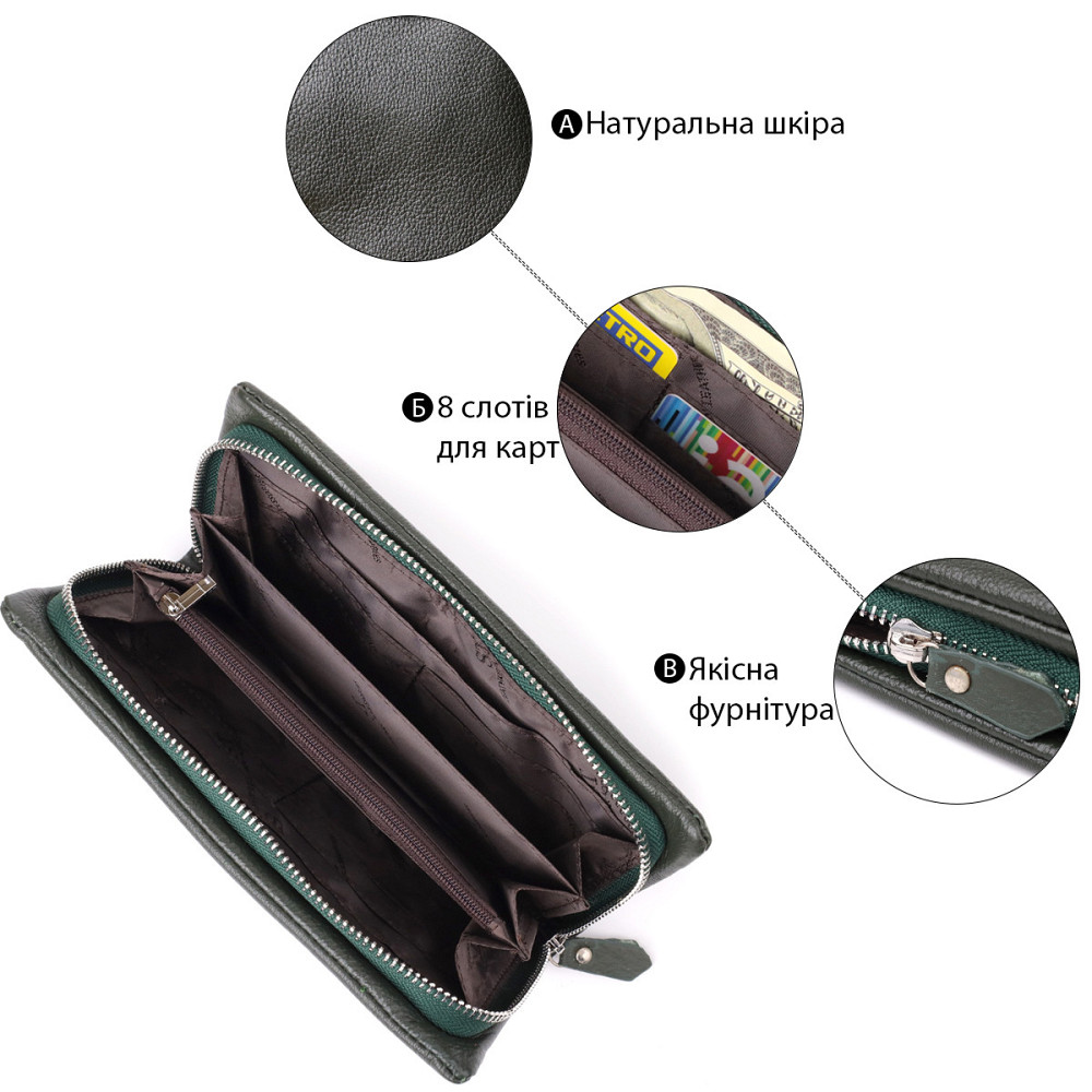Стильний гаманець для жінок з відділенням під телефон ST Leather 23103 Зелений Київ - фото 4