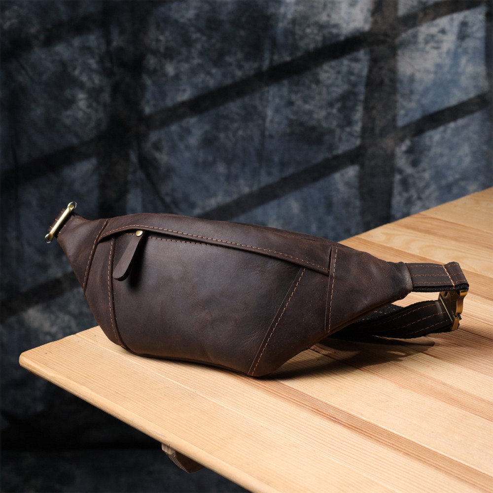 Удобная сумка-бананка для мужчин из натуральной винтажной кожи Shvigel 23121 Коричневый Киев - изображение 3