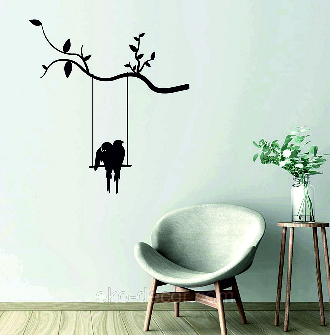 Декоративное настенное Панно «Птички на качеле», Декор на стену 90*82 см, Черный Киев - изображение 1