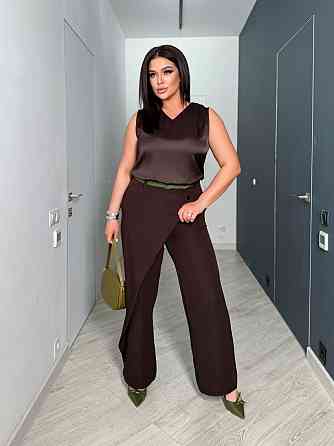 Женские прямые брюки с эффектным асимметричным запахом спереди из костюмной ткани Шоколадный, 42/44 Одесса