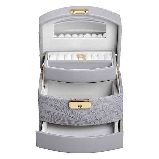 Шкатулка для украшений из эко кожи 3 яруса с замком органайзер для ювелирных изделий HP-5-23G Киев