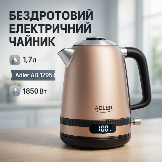 Тихий електричний чайник Adler AD 1295 1.7л 1850Вт, Потужний електрочайник електричний HG-64 Львів