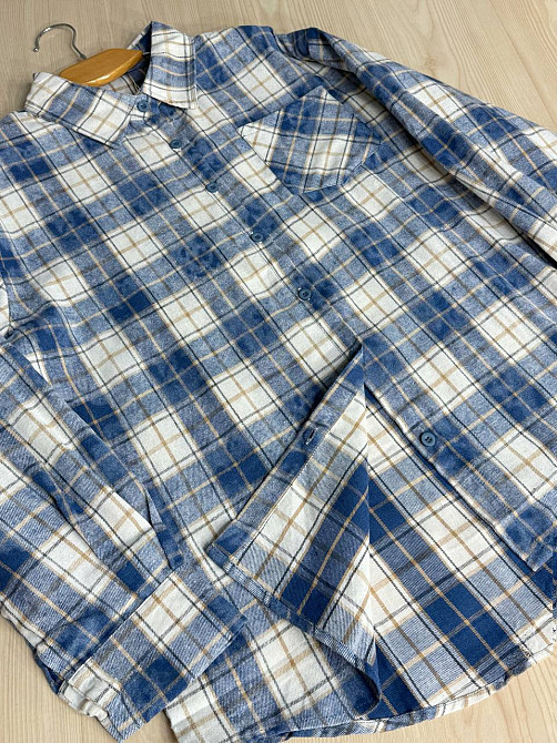Сорочка жіноча YZY 7765 в клітинку оверсайз широка варена, блакитний, one size Київ - фото 4