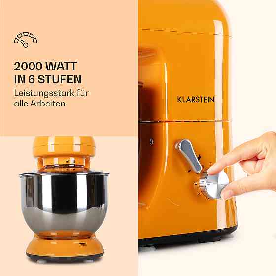 Кухонний комбайн Bella 2000 Вт/2,7 л.с., 5 л, неіржавка сталь, не містить BPA, жовтогарячий (Німеччина, Рівне