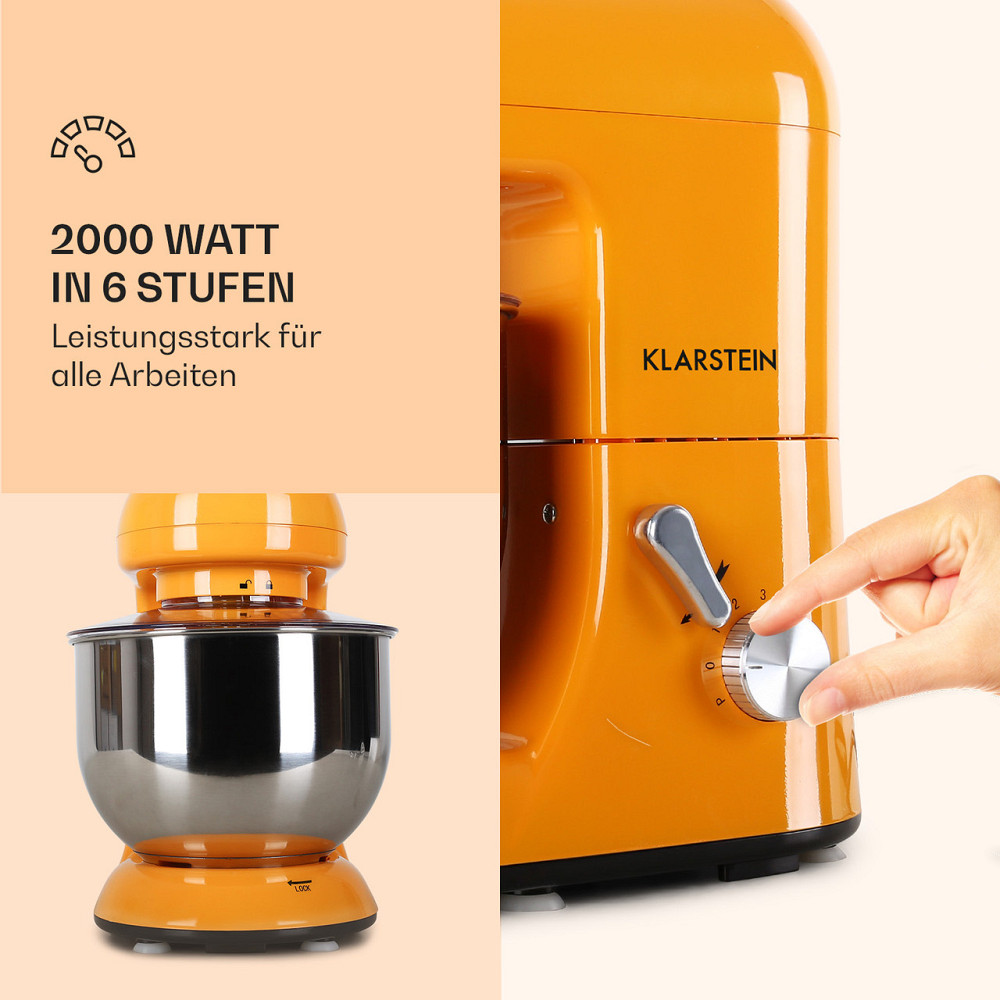 Кухонний комбайн Bella 2000 Вт/2,7 л.с., 5 л, неіржавка сталь, не містить BPA, жовтогарячий (Німеччина, Рівне - фото 3