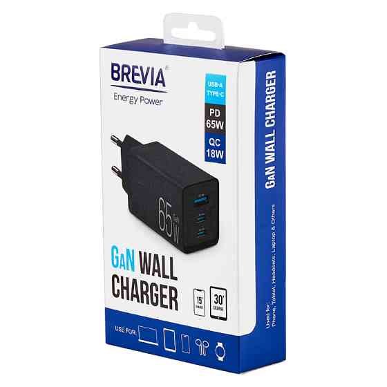 Сетевое зарядное устройство Brevia ePowerGaN PD65W 2xUSB-C+USB-A черный Львов