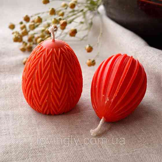 Свеча в форме яйца - ручная работа, натуральный воск, 66 мм цвет красный Ирпень