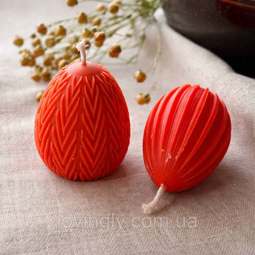 Свеча в форме яйца - ручная работа, натуральный воск, 66 мм цвет красный Ирпень - изображение 1