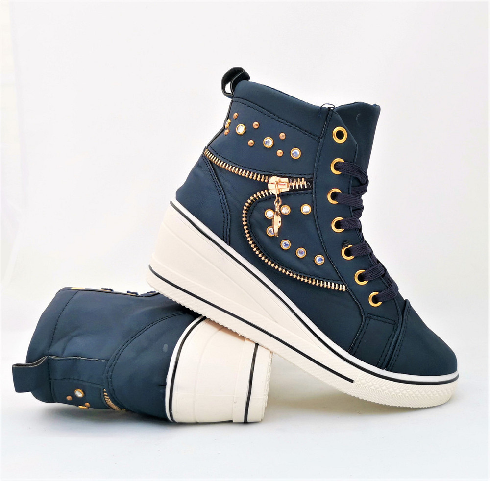 Женские Сникеры Кроссовки на Танкетке Синие Слипоны Мокасины на Платформе (размеры: 39,40) Днепр - изображение 1