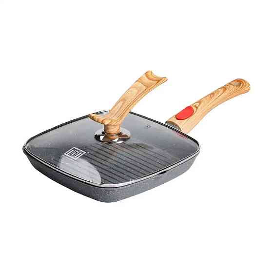 Алюмінієва сковорода-гриль 24 см зі скляною кришкою Квадрат сірий MGC HP-4-461G Коломия