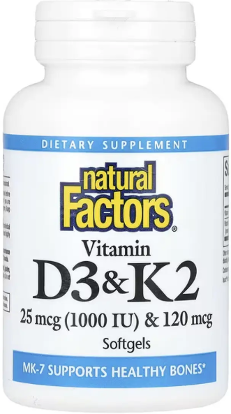 Вітаміни D3 і K2 Natural Factors Vitamin D3 & K2 25 mcg (1000 IU) & 120 mcg 120 гел капс Київ - фото 1