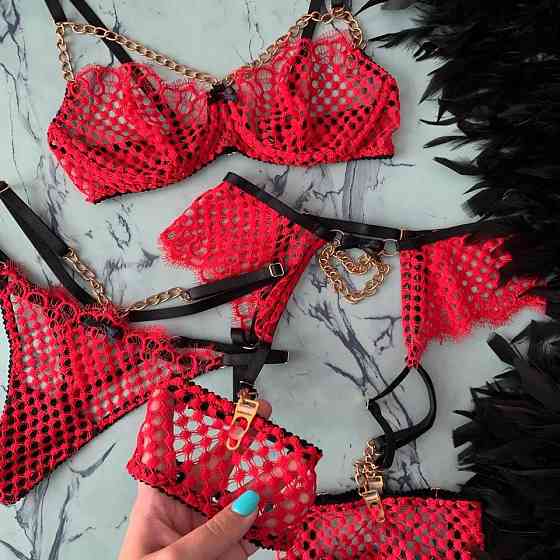 Комплект белья эротический с цепочками S красно-черный Киев